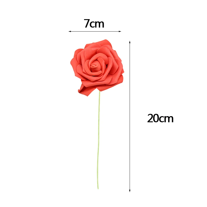 24pcs 7cm Cheap Flowers Foam Artificial Rose Flowers Bouquet For Home Garden Party Wedding Decoration Big Rose with Wire Stem