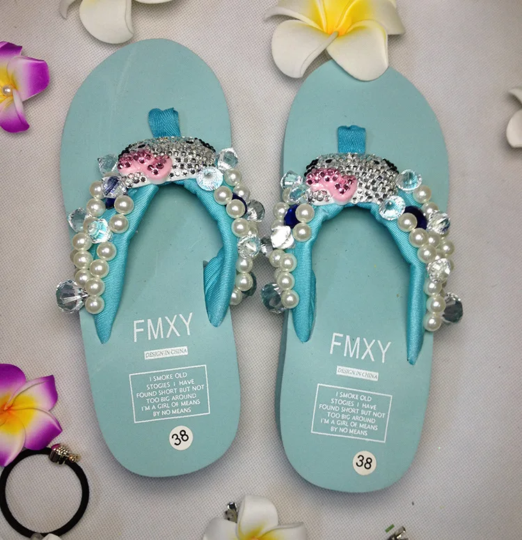 Leisure Shoes Online Lady Sewing Pearl Womens Beach Slippers Fashion High Heel Platform Wedge Flip Flops68