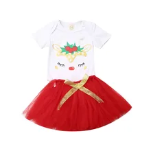 Рождественский комплект одежды для маленьких девочек от 0 до 24 месяцев, рождественское боди для маленьких девочек, нарядная юбка-пачка