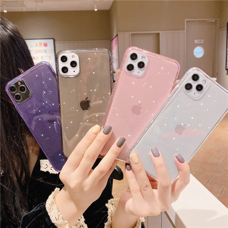 Блестящие силиконовые чехлы для iPhone 11 Pro Max чехол 12 X Xs XR 6S 7 8 Plus SE 2020 прозрачные