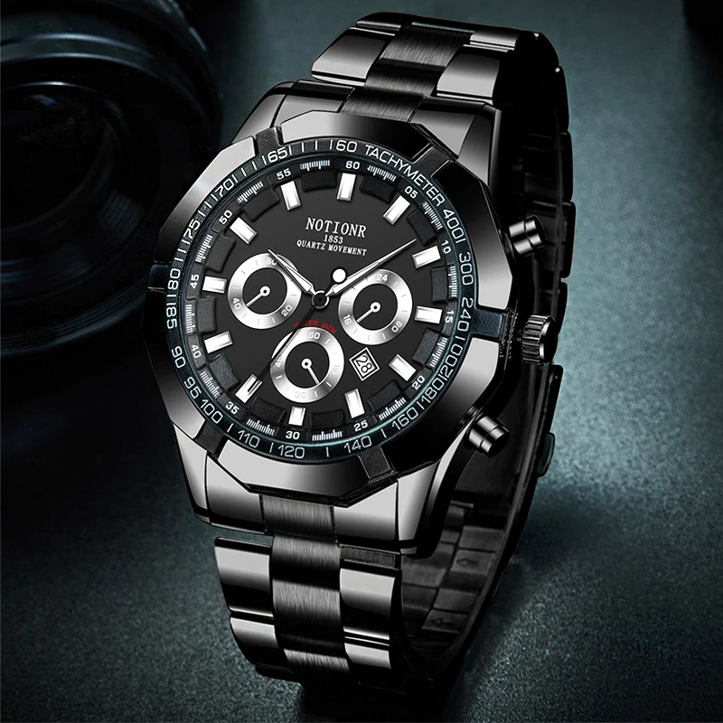Luxury Mens Sports Watches Fashion Men Business Stainless Steel Waterproof Quartz Wrist Watch Luminous Clock relogio masculino