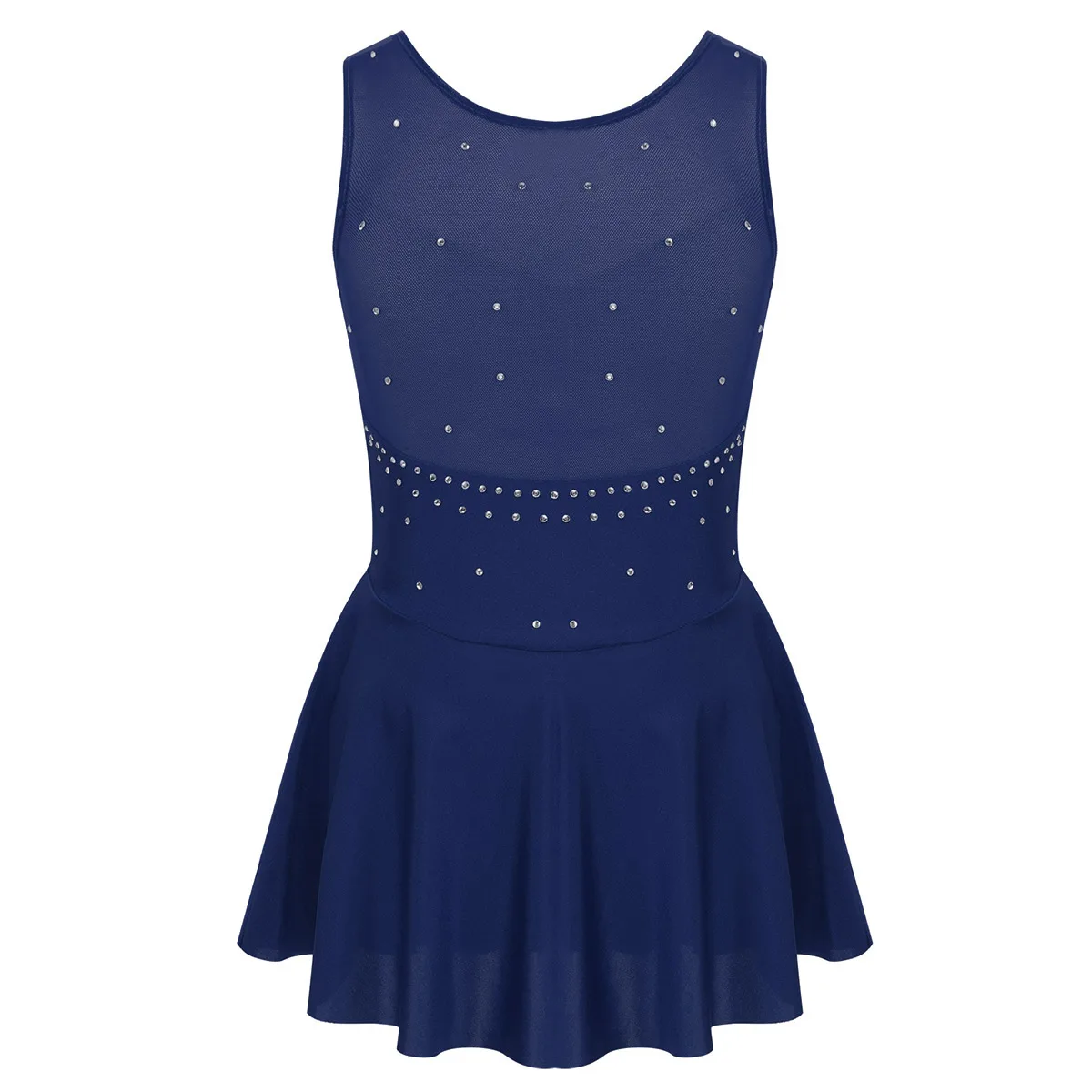 TiaoBug Kids Teens Sleeveless Sparkly Rhinestone Tulle Figure Skating Dress Gymnastics Leotard Girls Ballet Costume Dance Wear
