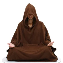 Robes Buddhist Monk Meditation Zen Men Shawl Cloak Hooded-Cape Long-Coat Kung-Fu Coldproof