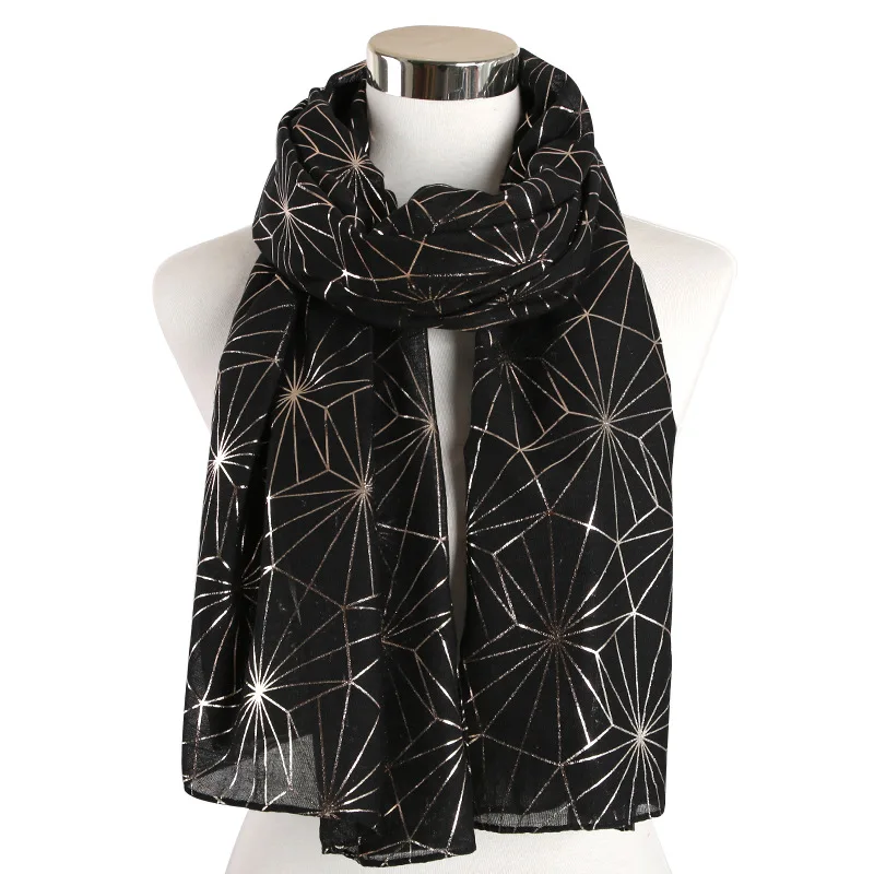 

2020 Spring Black White Foil Scarf Women Web Plaid Hijab Glitter Shawl Wrap For Ladies Female Stole head Scarves Foulard Femme
