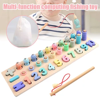

1 Set Kids Logarithmic Wooden Board Toy Computing Magnetic Fishing Game Log Board FJ88