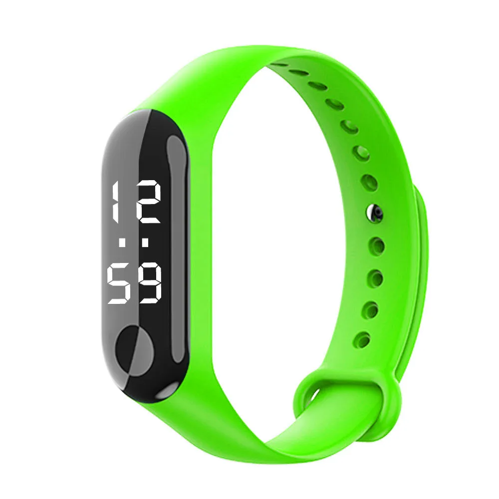 Детский светодиодный цифровой часы Роскошный белый светильник сенсорный экран силиконовый ремешок наручные часы женские спортивные браслеты для йоги часы детские часы - Цвет: Green
