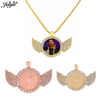 

2PCS DIY Jewelry Making Cabochon Pendant Base Angel Wing Diamond Charms Hip hop Pendant Necklace Alloy Crafts Jewelry Findings