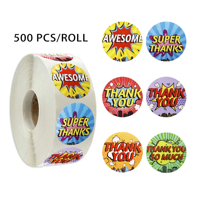 

500 Pcs/Roll Thank you Sealing Label Sticker Decorative Sticker Paper Adhesive Sticker For Scrapbooking Diy Stationery Supplies
