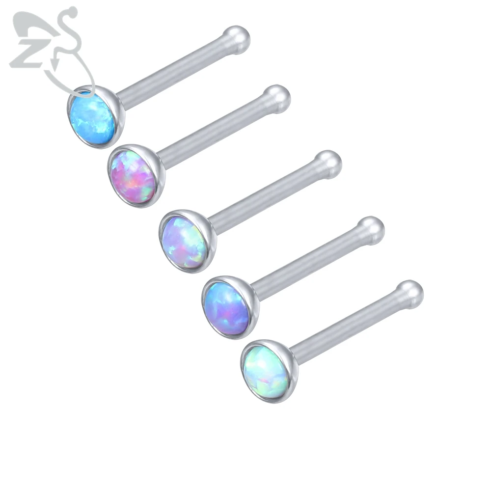 ZS 3-5pcs/Lot Stainless Steel Nose Stud Set Colorful Opal Nose Studs 3MM Nose Piercings L Shape Nostril Piercing Jewelry 20G