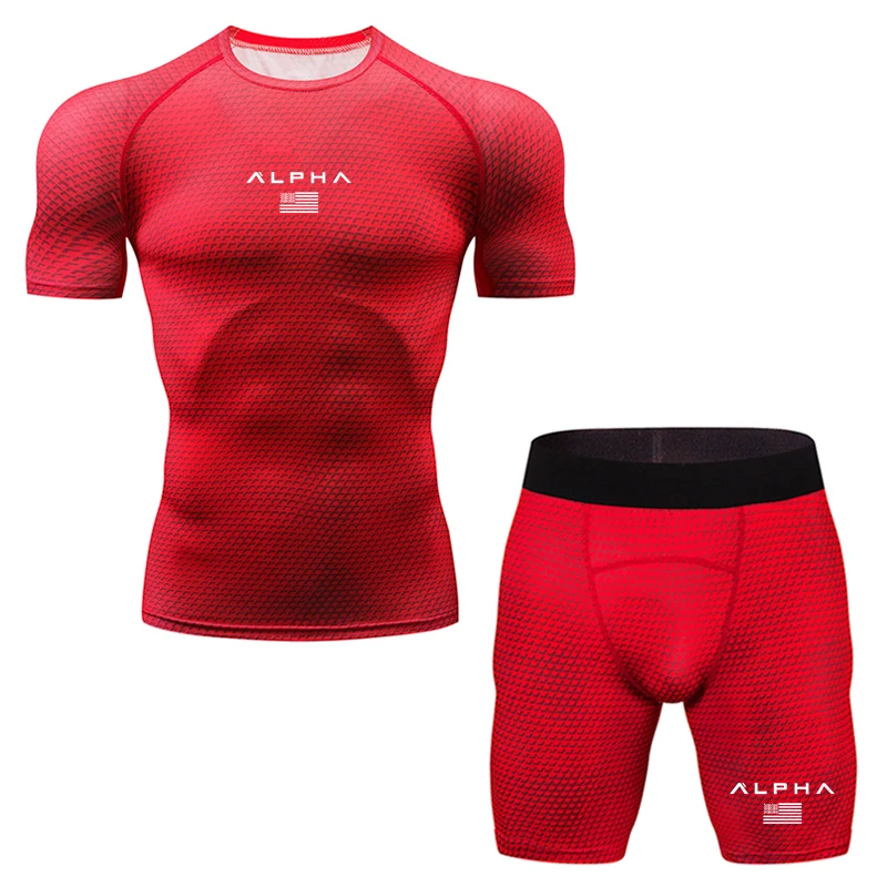 Men's Sports Compression Racing Set T-Shirt+ Pants- Skin Tights Fitness Long Sleeve Training Running Suits Clothing Yoga Wear