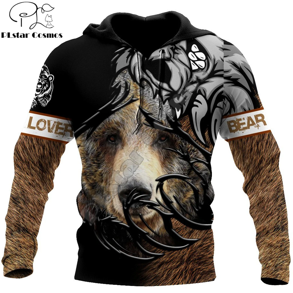 Bear Tatoo Hunting 3D Printed Fashion Mens Autumn Hoodies Sweatshirt Unisex Streetwear Casual Zip Jacket Pullover KJ493
