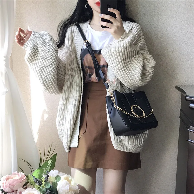 Casual Knit Cardigan Sweaters Women Autumn Winter Plus Size Warm Cardigan Coat Female Solid Short Loose Sweater Coats Streetwear