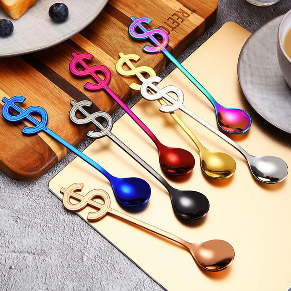 

Colorful 304 Stainless Steel Coffee Spoon Ice Cream Dessert Tea Spoon For Picnic Kitchen Accessories