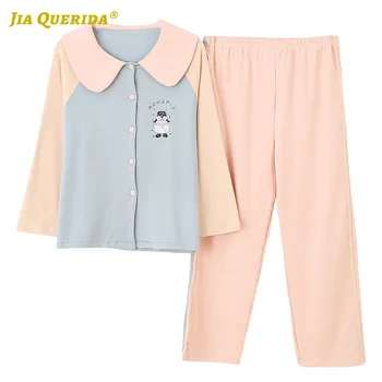 

Solid New Soft Long Sleeve Long Pants Sleepwear Fashion Style Woman Clothes Pajamas Set Pjs Loungewear Woman Spring Autumn