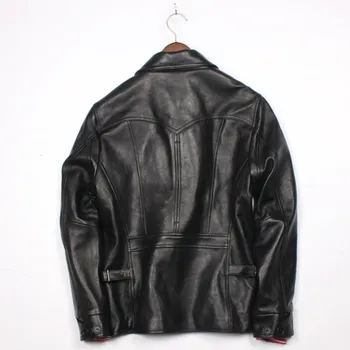 

High grade sheepskin leather Motorcycle Leather Vest black jacket leather coat Long sleeve clothing man