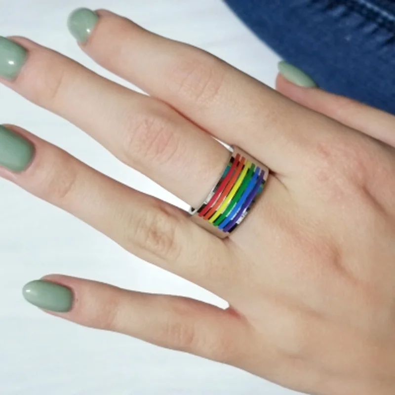Кольца Lebian & Gay с изображением ЛГБТ радуги цветные кольца из нержавеющей стали 316L