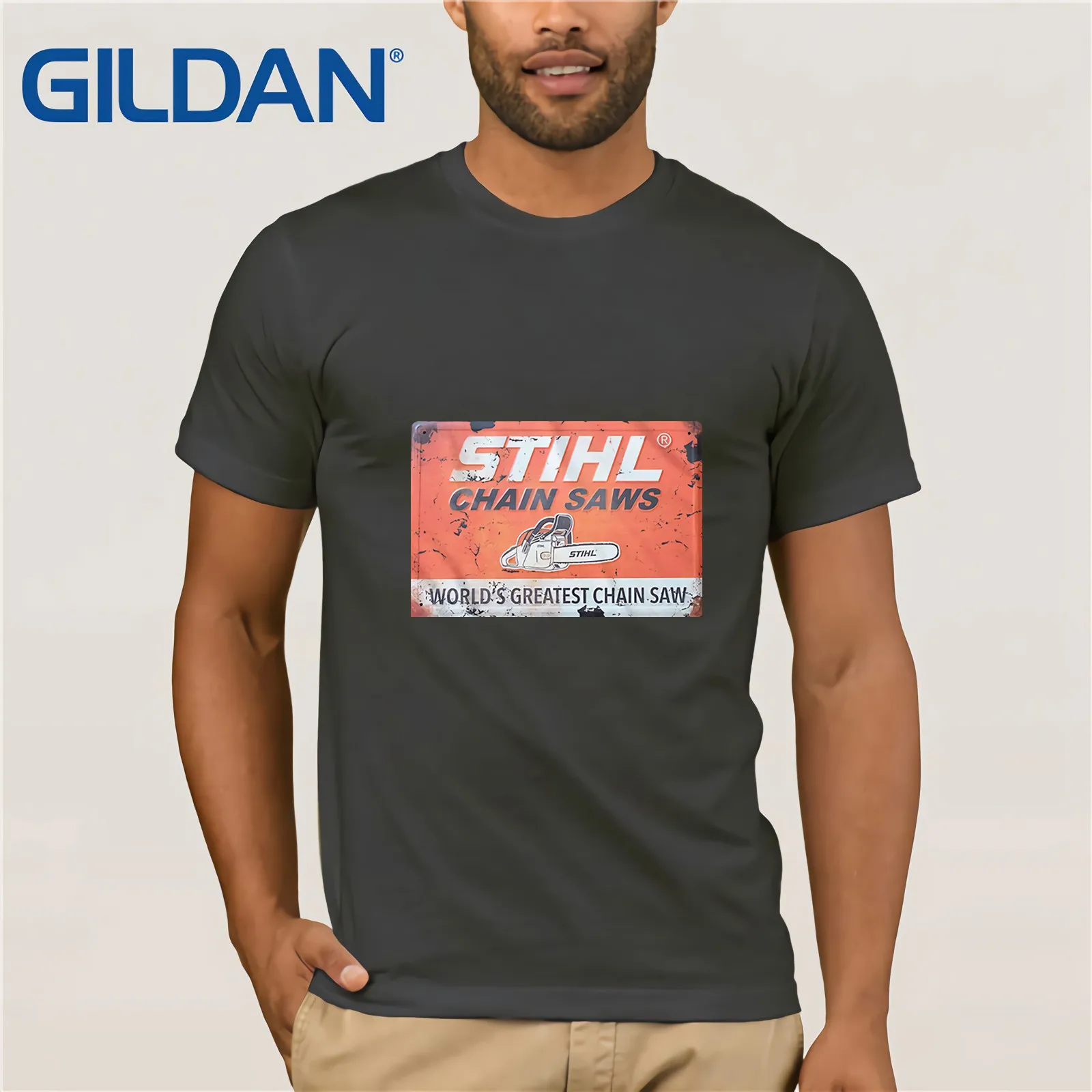 

POWERED BY STIHL T-Shirt Novelty Cool Tops Men Short Sleeve T Shirt Harajuku Funny Rick Tee Shirts 100% Cotton