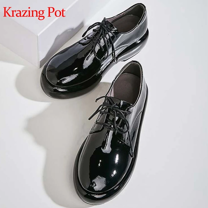 Женские кожаные туфли на толстой подошве Krazing pot повседневные однотонные осенние
