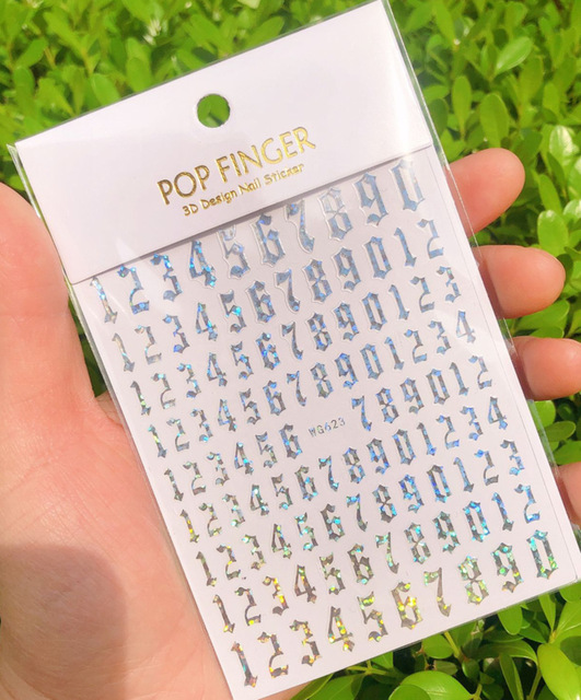 yeni eski İngilizce büyük boyutu 80mm * 103mm numaraları tırnak çıkartmaları Wrap 3D tırnak sanat malzemeleri 6 renkli mektup numarası tırnak Sticker C003(1)