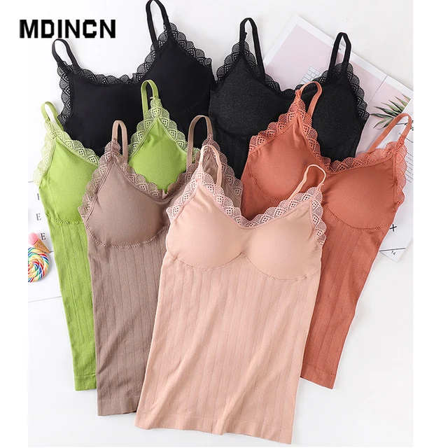 2021 New Summer Sexy All-match Long Women's Lace Tank Tops Bottoming Camis Top Underwear Sleeveless Padded Camisole Femme 4