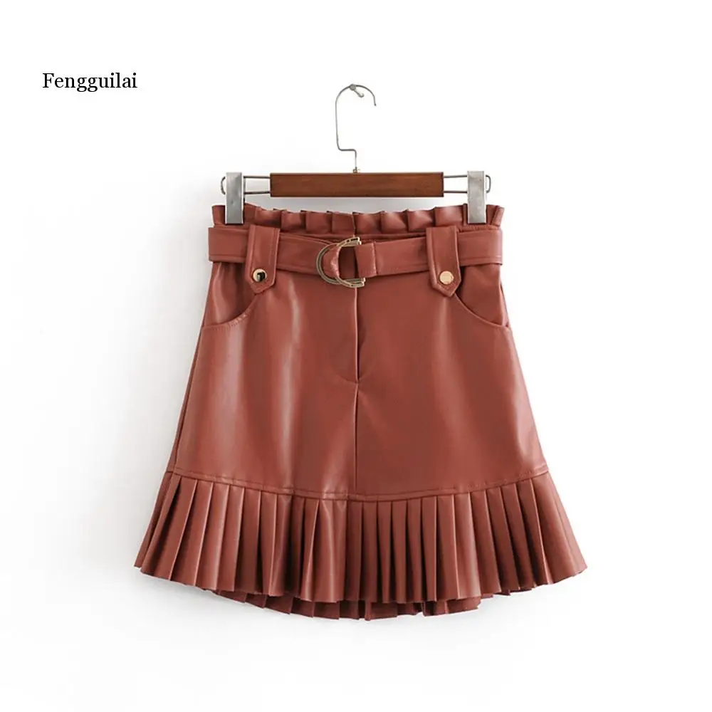 New fashion trend of autumn women's wear pleated imitation leather mini-step cake skirt