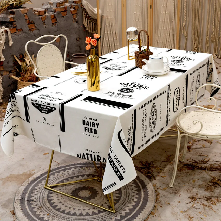 Text Nordic Cotton Linen Dustproof Tablecloth White Rectangular Text Nordic Cotton Linen Dustproof Tablecloth White Rectangular