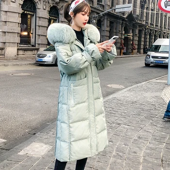 

High quality Winter Women Coat Down Jacket 2020 Fashion Real fox fur collar 90% White Duck down Hooded Long Warm Outwear