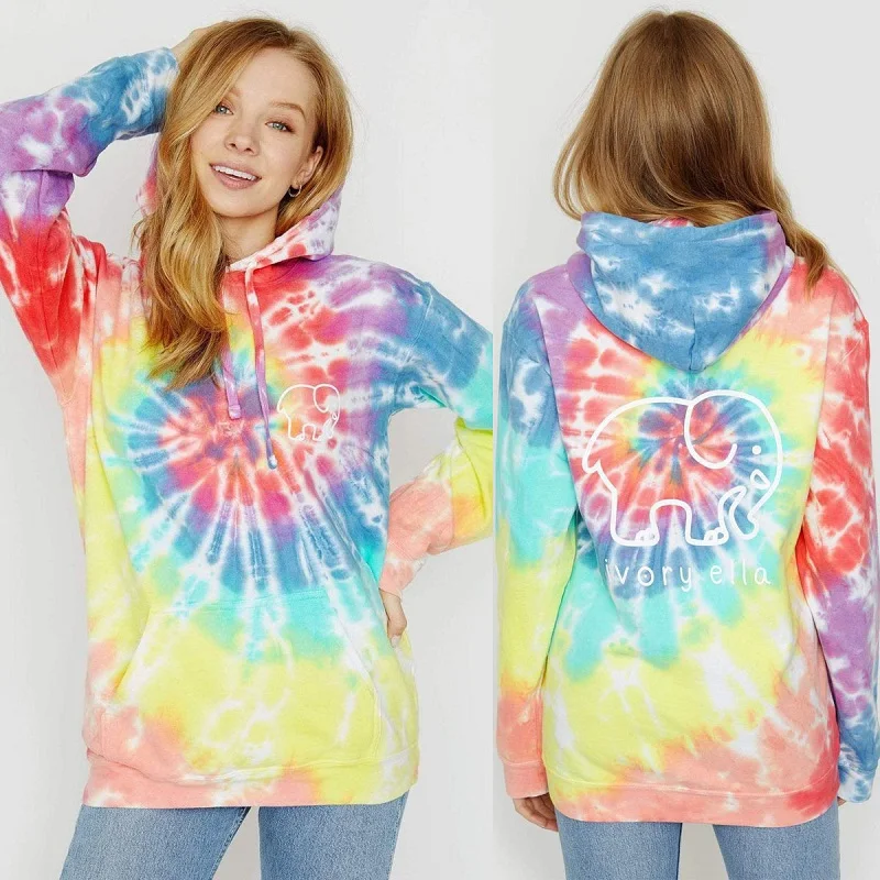 

2020 Women's Oversize Long-sleeve Hoodie, Over Sized Rainbow Sweatshirt Tie-dye Printed Color Block Top Loose Casual Hoodie