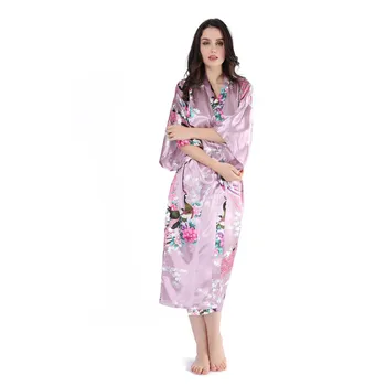 

Satin Soft Material Women Kimono Robe Sleepwear Summer Casual Half Sleeve Bathrobe Gown Novelty Print Flower Wedding Robe