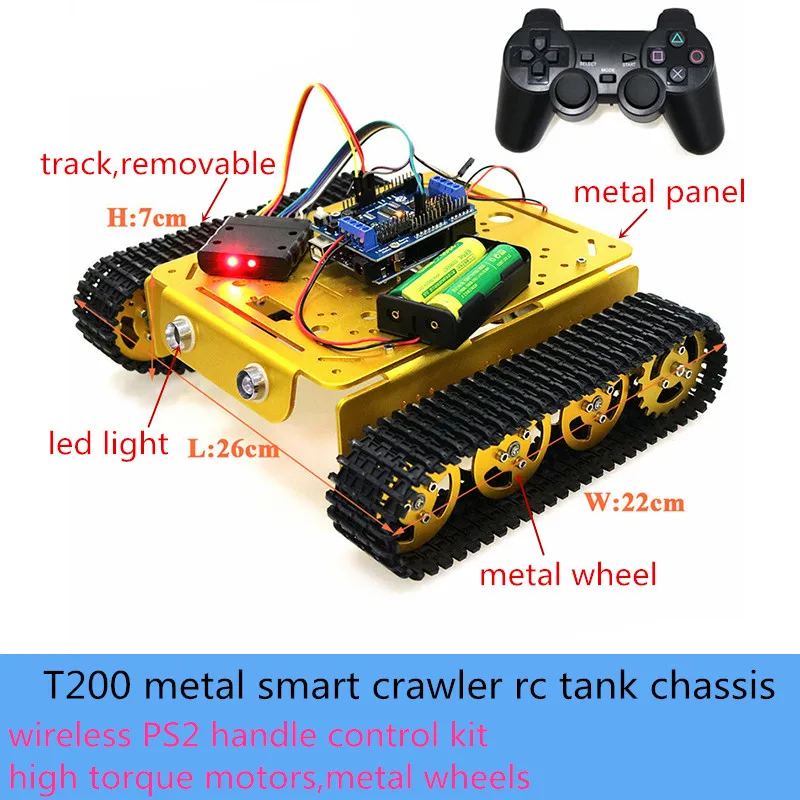 Wireless PS2 Handle Control T200 Metal Smart Rc Robot Tank Chassis Kit With 2pcs High Torque DC Motor 5KG Load DIY For Arduino | Игрушки и