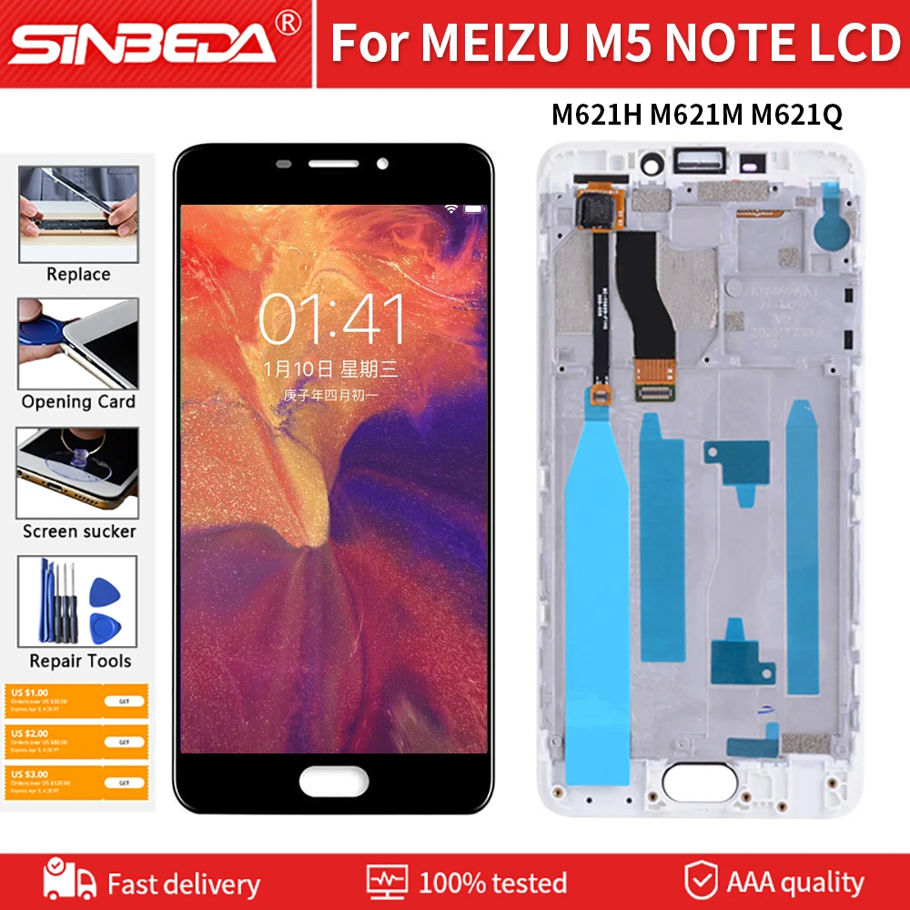 ЖК дисплей 5 дюйма для Meizu M5 NOTE M621H M621M M621Q с сенсорным экраном и дигитайзером рамкой