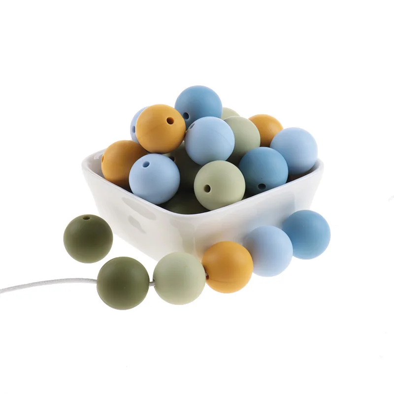 200 개 실리콘 구슬 15mm 라운드 구슬 Teether 치아 젖꼭지 체인 구슬 진주 용품 BPA 무료 실리콘 Teethers