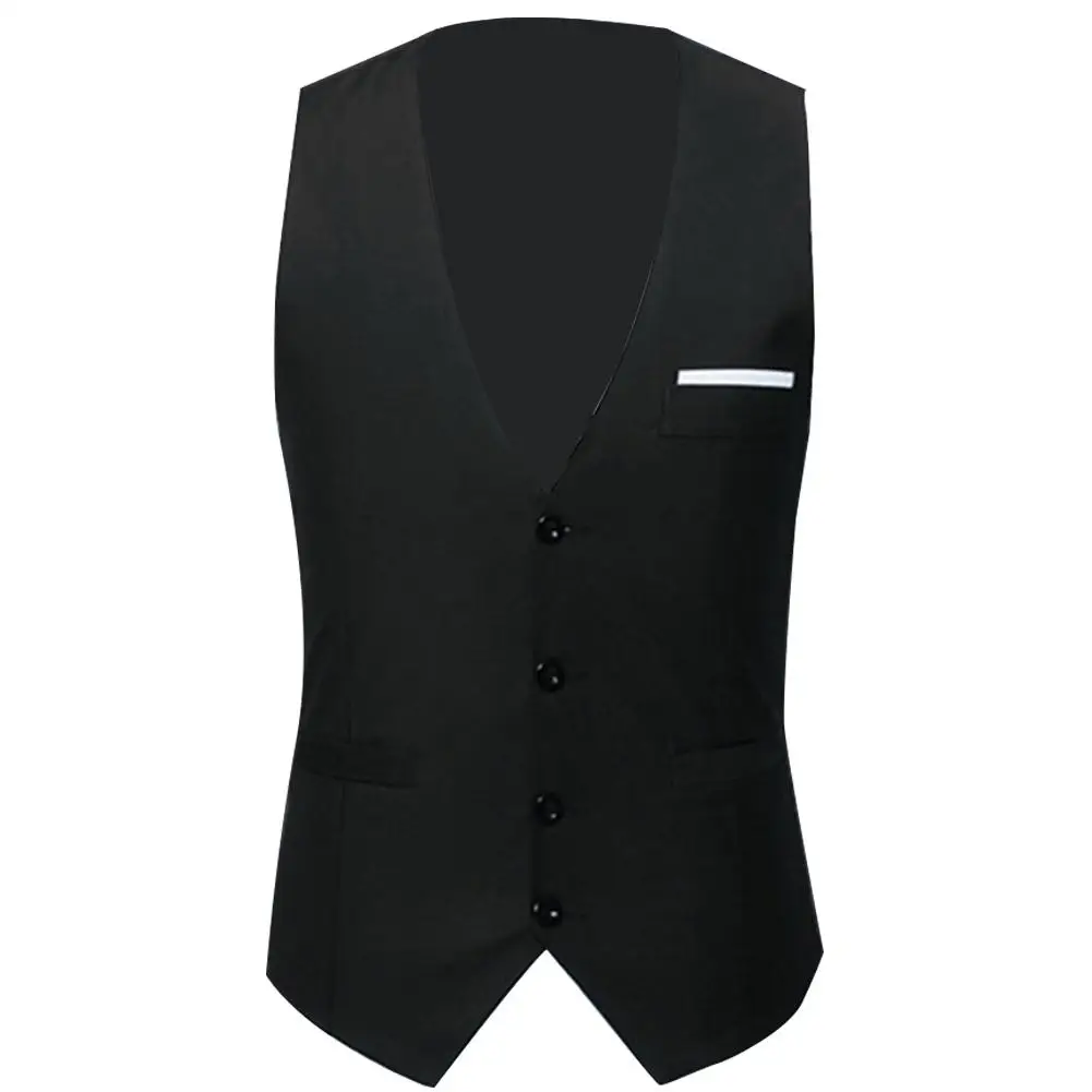 Mens Suit Dress Vests Fashion Office Men Solid Color V Neck Sleeveless Button Waistcoat Slim-Fit