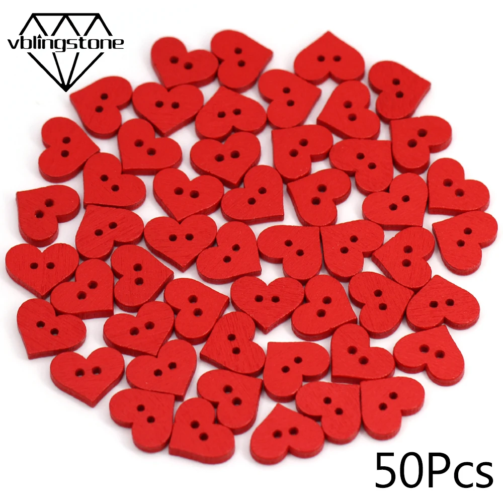 

50Pcs 15x12mm Red Heart Button For Kids 2-Holes Decorative Wooden Buttons For Clothes Sewing Accessories Scrapbooking Crafts DIY