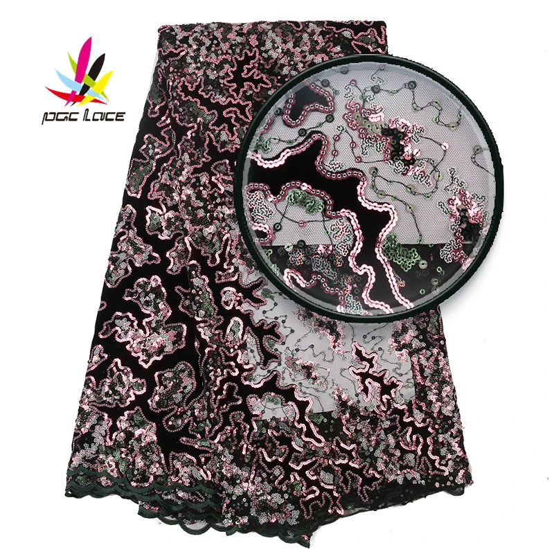 

Hot Sequin Embroidery Velvet Lace Fabric 2019 High Quality African Velvet Lace Nigerian Net Embroidery Lace For Dress AMY2996B