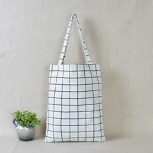 Новая модная женская хлопковая льняная эко многоразовая сумка для покупок с короткими ручками Сумка клетчатая сумка через плечо черно-белая