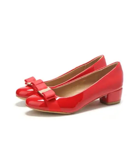 red 3.5cm Роскошные дизайнерские женские туфли-лодочки с бантом; коллекция года; Женская рабочая обувь без застежки; офисная обувь; женская повседневная обувь на низком каблуке; zapatillas mujer - Цвет: red 3.5cm