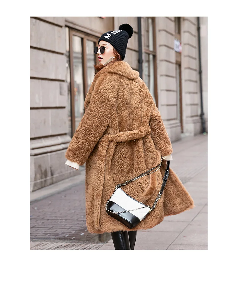 Роскошное пальто из натурального меха женская зимняя длинная овечья стрижка куртка женская натуральная Шуба винтажная Двусторонняя Меховая куртка Hiver 99110
