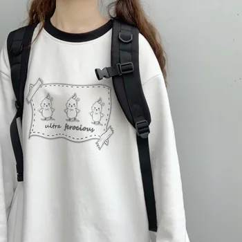 

2020 Spring New Women Color matching Casual Hoodie Sweatshirt Young Girl Student Cute Rabbit Print Loose White Pullover Tops