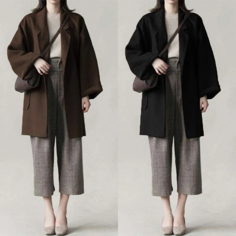 

ZANZEA 2020 Vintage Women Casual Long Sleeve Coat Jackets Elegant Lady Solid Overcoats Loose Chaqueta Mujer Casaco Femme Outwear