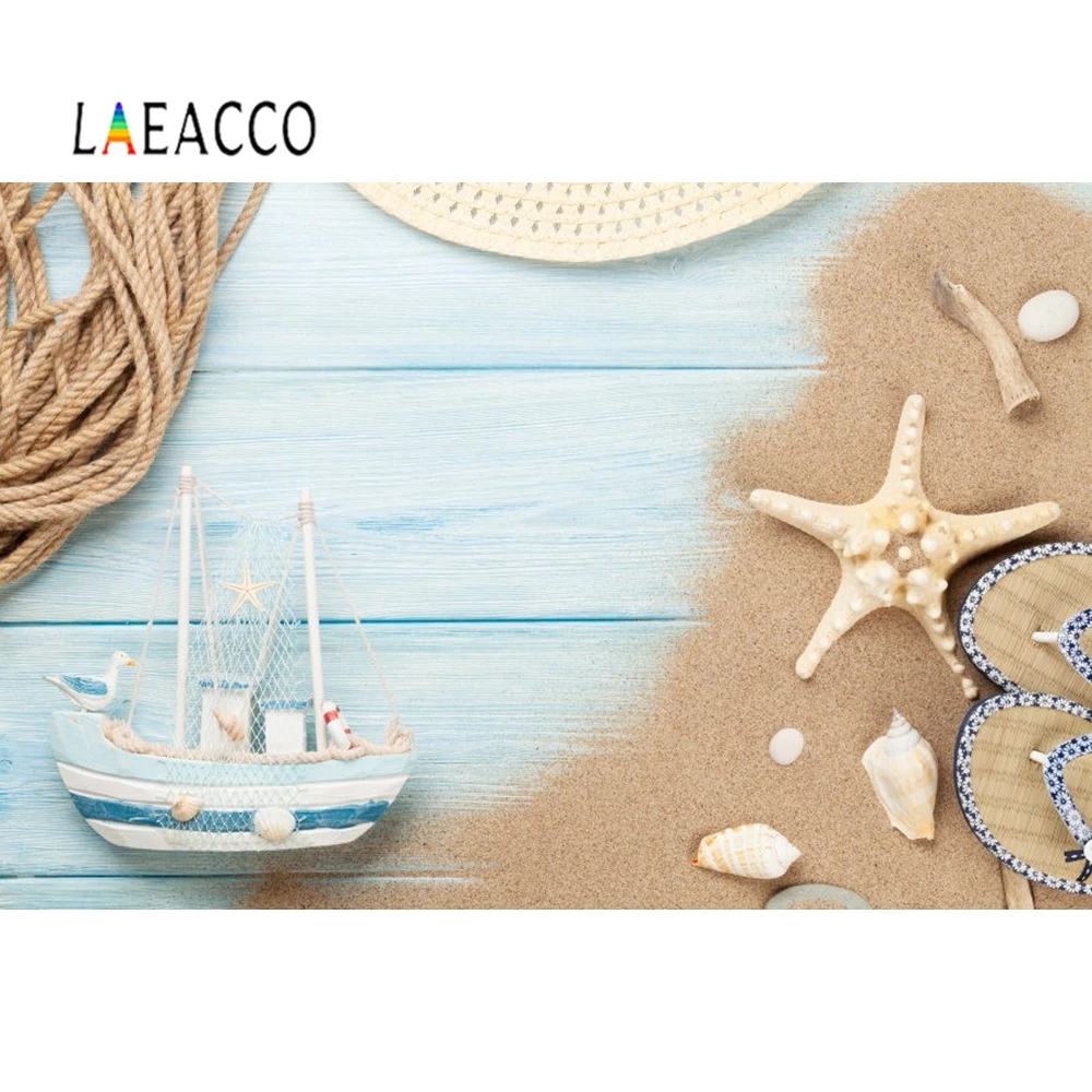 Laeacco Wooden Board Starfish Fishing Net Ship Photography Backdrops Personalized Photo Backgrounds For photocall Photo Studio