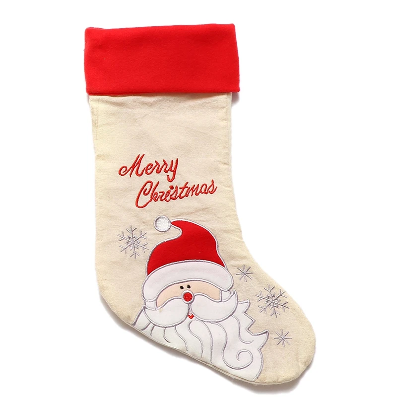 

Christmas Stockings of Santa, Snowman, Reindeer, Xmas Character 3D Plush Linen Hanging Tag Knit Border