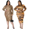 Robe grande taille imprimé léopard, manches longues, slim, décontractée, livraison gratuite, vente en gros, nouvelle collection ► Photo 1/6