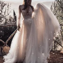 Smileven Boho A Line свадебное платье пышные рукава сексуальные платья невесты с v-образным вырезом vestido de casamento Пышные свадебные платья из фатина