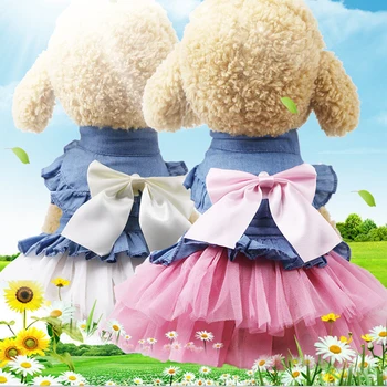 

Dog Dress Pet Dog Puppy Bowknot Tutu Dress Small Dog Cat Lace Skirt Princess Dress Summer Denim Clothes Apparel For Chihuahua#15