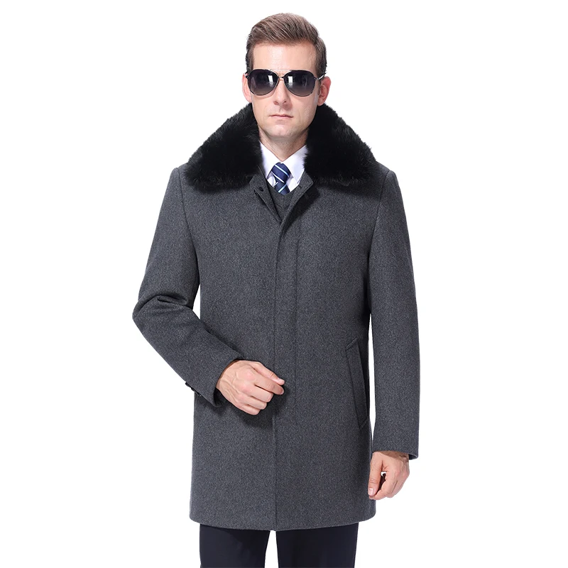 Мужское шерстяное пальто зимнее теплое шерстяное пальто мужская куртка из шерсти кашемировое пальто Полушерстяное пальто мех кролика Рекс съемная меховая подкладка