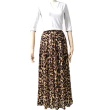 Шифон Леопардовый принт гофрированные длинные юбки женские новые весенне-летние эластичные Высокая талия шифон до середины икры макси юбка Faldas