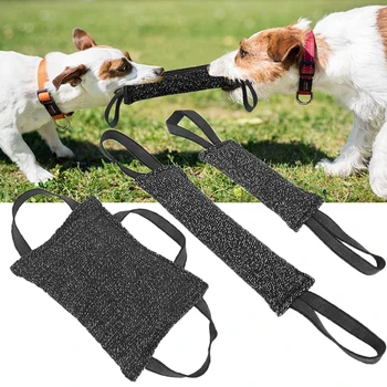 

Black Dog Training Bite Tug Pillow Sleeve with 2 Rope Handles for Training Malinois German Shepherd Rottweiler Pet Chewing Toy