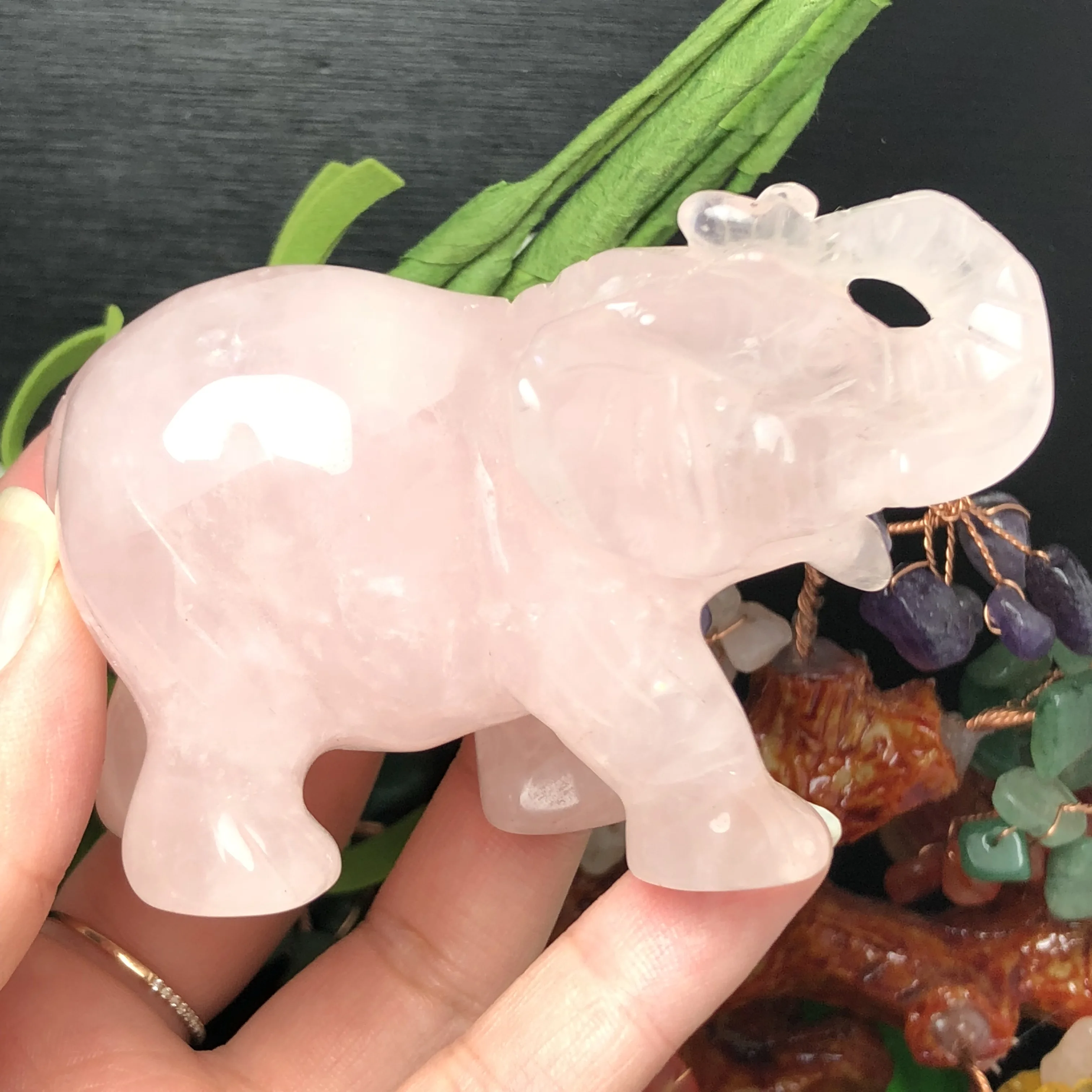 Натуральный розовый кристалл чистая ручная работа Кристалл Слон, красивая Настенная Декорация голова оленя