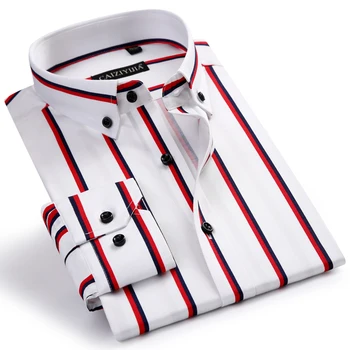 

Men's Standard-fit Designer Smart Casual Dress Shirts Comfortable Cotton Long Sleeve Button-collar Contrast Bold Striped Shirt
